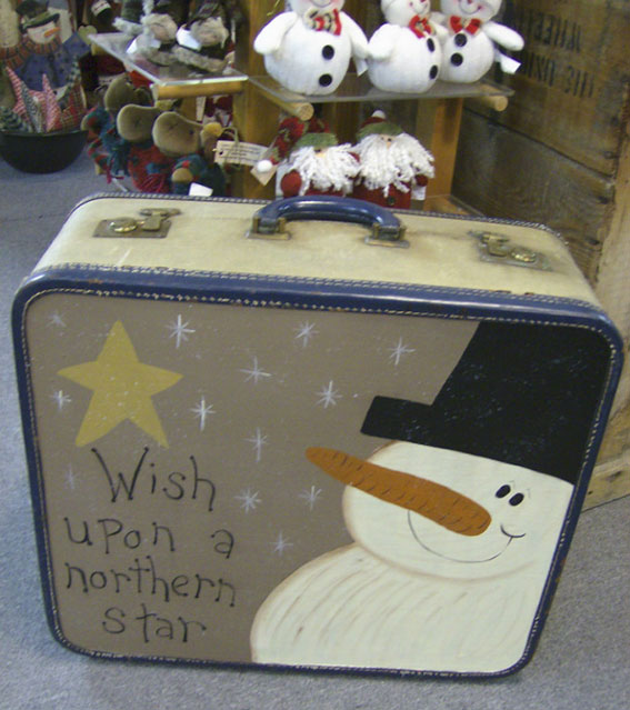 kerst koffer sneeuwpop