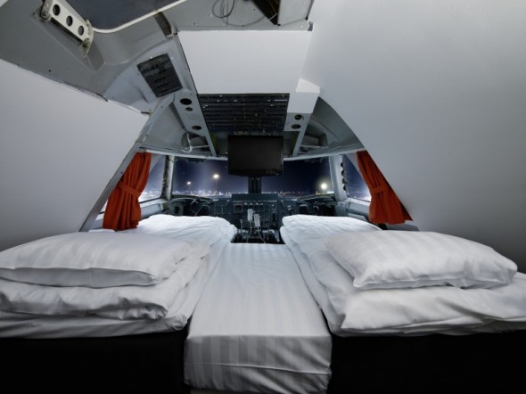 De cockpit kamer in het Jumbo Stay Hostel in Stockholm is erg bijzonder.