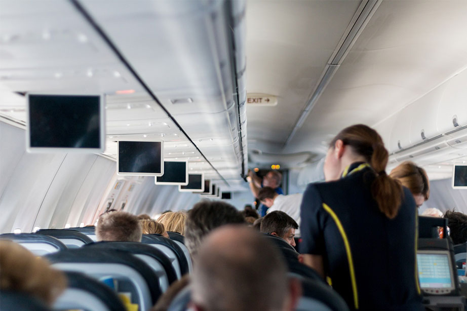 passagiers in het vliegtuig