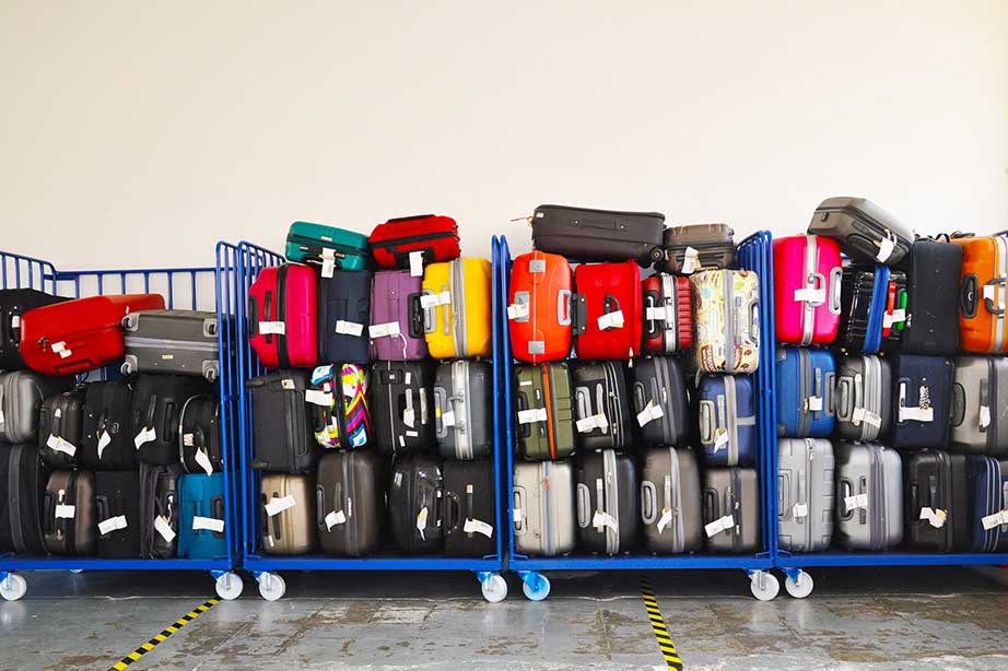 koffers op bagagekarren luchthaven
