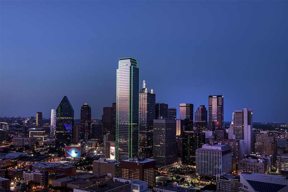 dallas skyline in de nacht