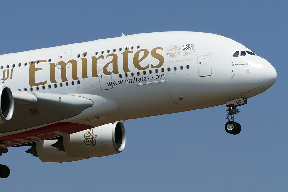 Emirates A380 in de lucht