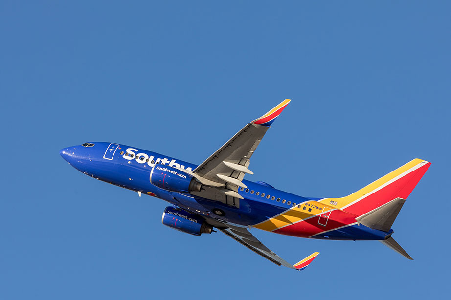 southwest boeing 737 max vliegtuig in de lucht