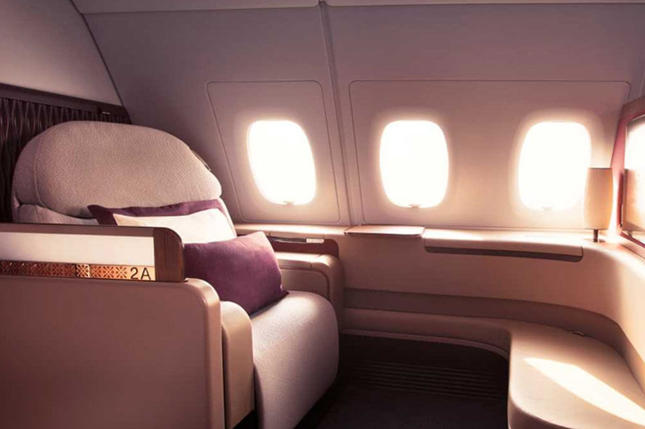 Businessclass in een Qatar vliegtuig