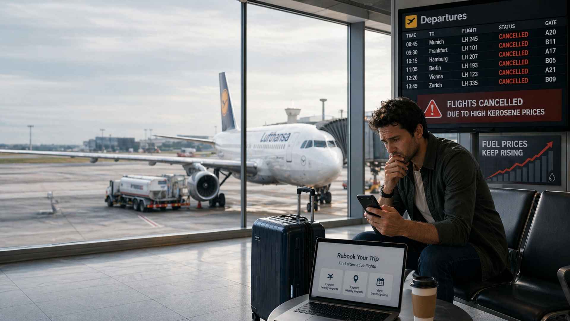 Meneer is gestrest omdat zijn vlucht is geannuleerd