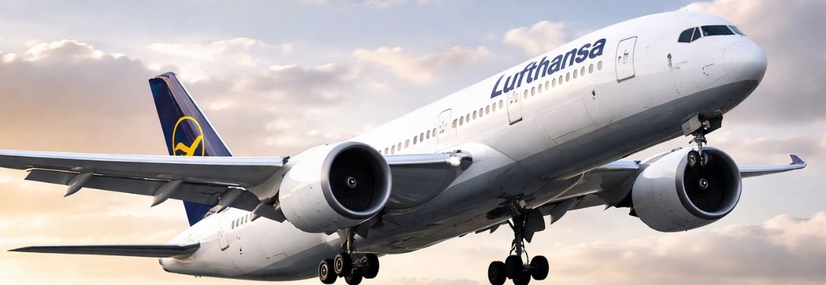 Vliegtuig van Lufthansa in de lucht