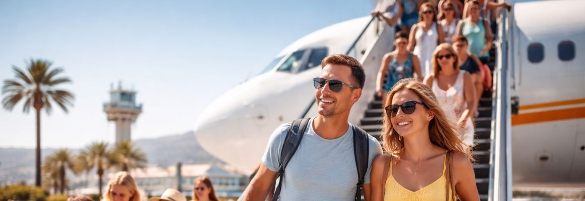 Nederlanders arriveren met het vliegtuig in Spanje voor de meivakantie